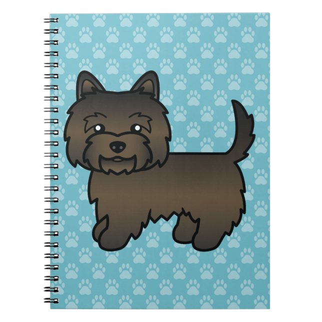 Dark Brindle Cairn Terrier Cartoon Dog On Blue Notebook (Front)