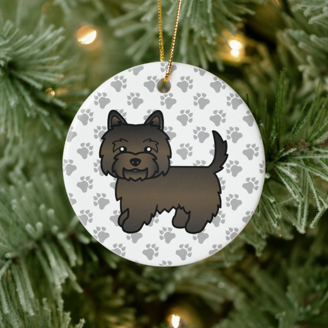 Dark Brindle Cairn Terrier Cute Cartoon Dog Ceramic Ornament (Tree)