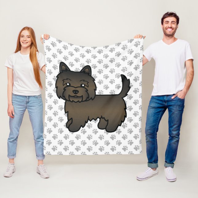 Dark Brindle Cairn Terrier Cute Cartoon Dog Fleece Blanket (In Situ)