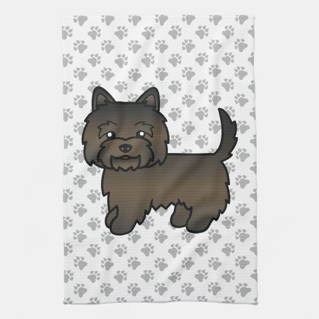 Dark Brindle Cairn Terrier Cute Cartoon Dog Kitchen Towel (Vertical)