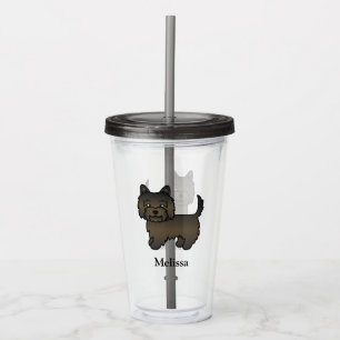 Dark Brindle Cairn Terrier Cute Cartoon Dog & Name Acrylic Tumbler