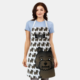 Dark Brindle Cairn Terrier Cute Cartoon Dog & Name Apron