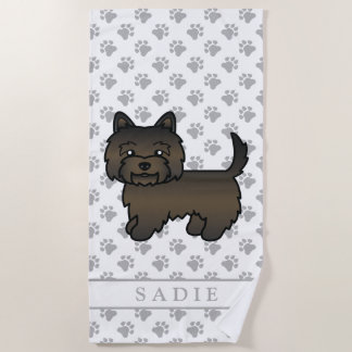 Dark Brindle Cairn Terrier Cute Cartoon Dog &amp; Name Beach Towel