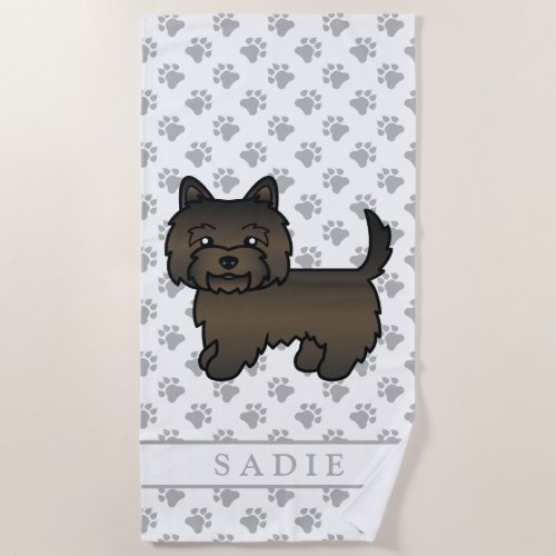 Dark Brindle Cairn Terrier Cute Cartoon Dog  Name Beach Towel