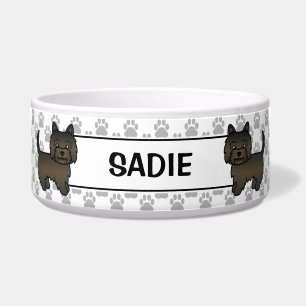 Dark Brindle Cairn Terrier Cute Cartoon Dog & Name Bowl
