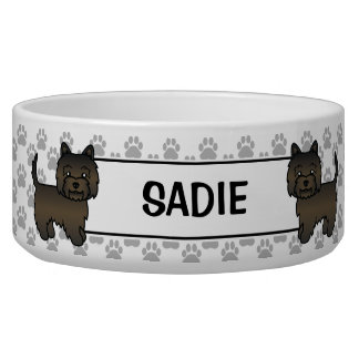 Dark Brindle Cairn Terrier Cute Cartoon Dog &amp; Name Bowl