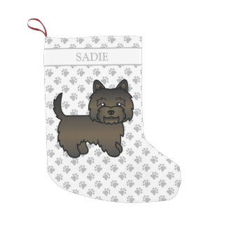 Dark Brindle Cairn Terrier Cute Cartoon Dog &amp; Name Small Christmas Stocking