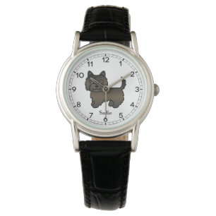 Dark Brindle Cairn Terrier Cute Cartoon Dog & Name Watch