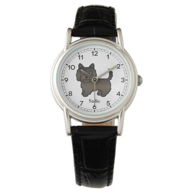 Dark Brindle Cairn Terrier Cute Cartoon Dog & Name Watch (Front)