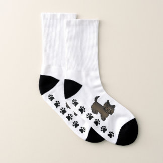 Dark Brindle Cairn Terrier Cute Cartoon Dog &amp; Paws Socks