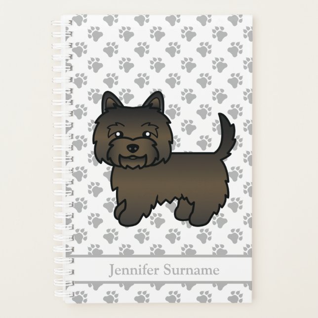 Dark Brindle Cairn Terrier Cute Cartoon Dog & Text Planner (Front)