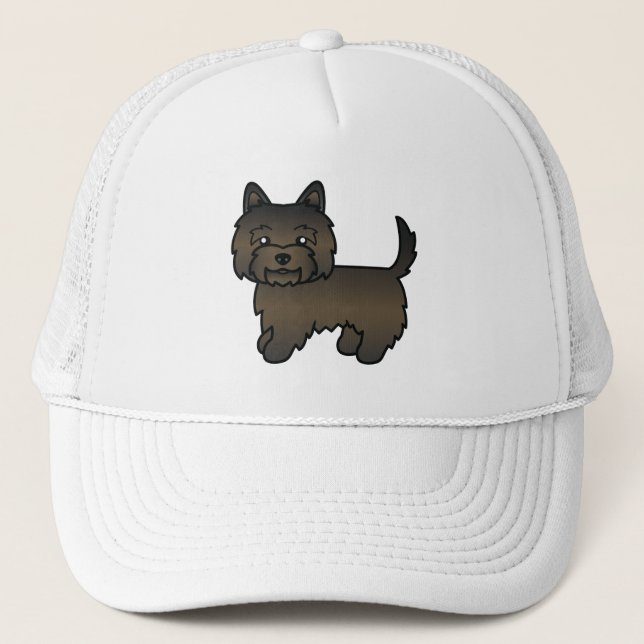 Dark Brindle Cairn Terrier Cute Cartoon Dog Trucker Hat (Front)