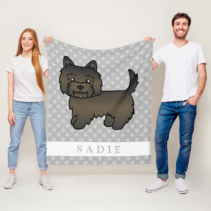 Dark Brindle Cairn Terrier Cute Dog & Custom Name Fleece Blanket