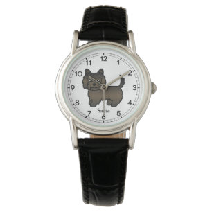Dark Brindle Cairn Terrier Cute Dog & Custom Name Watch