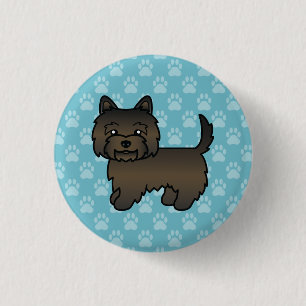 Dark Brindle Cairn Terrier Dog Illustration Blue Pinback Button