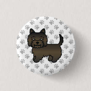 Dark Brindle Cairn Terrier Dog Illustration Paws Button