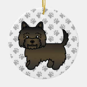 Dark Brindle Cairn Terrier Dog Illustration & Paws Ceramic Ornament