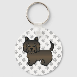 Dark Brindle Cairn Terrier Dog Illustration & Paws Keychain