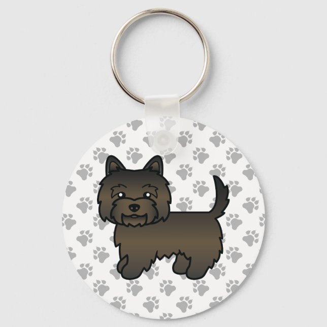 Dark Brindle Cairn Terrier Dog Illustration & Paws Keychain (Front)