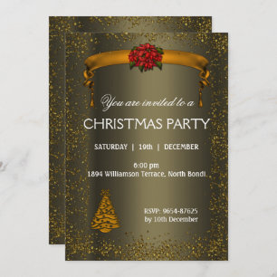 Dark Bronze and Gold Glitter Christmas Invitation
