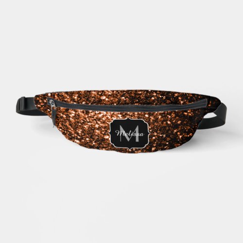 Dark bronze brown faux glitter sparkles Monogram Fanny Pack