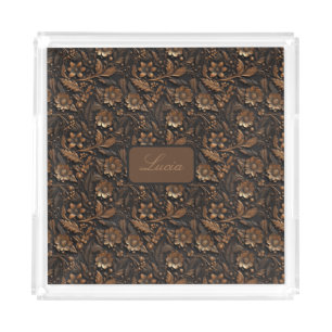 Dark Bronze Embossed Floral Vanity Tray