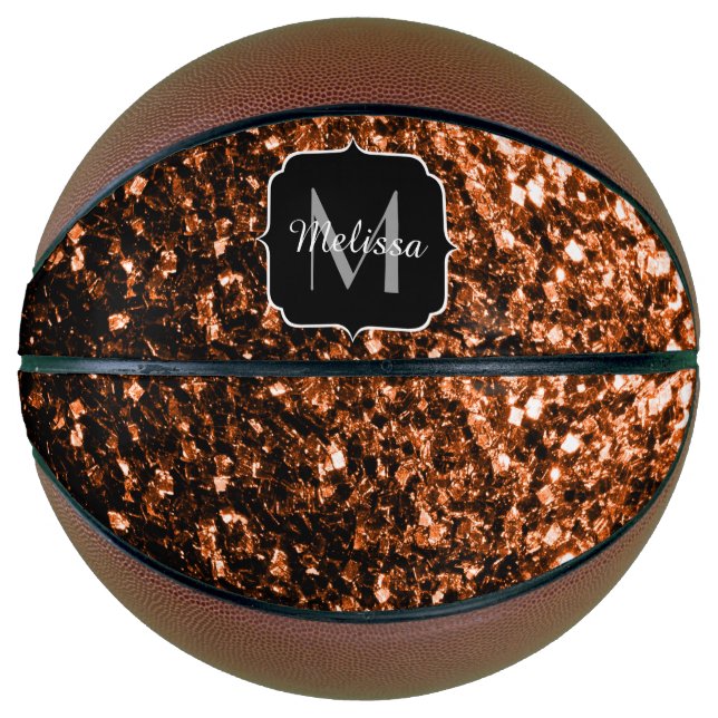 Dark bronze faux glitter sparkle Monogram name Basketball (Front)