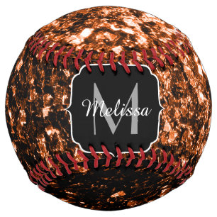 Dark bronze faux glitter sparkle Monogram name Softball