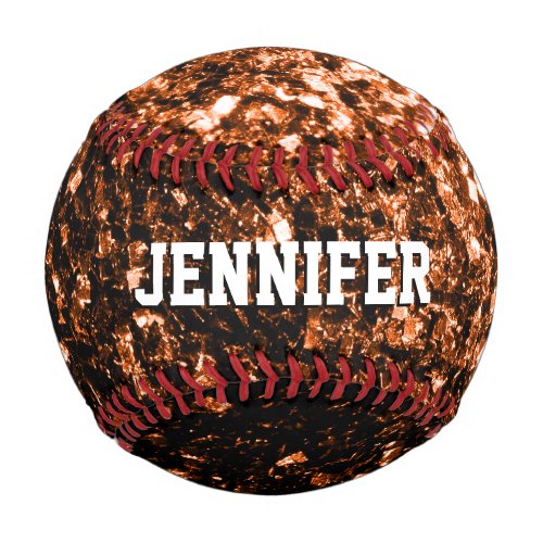 Dark bronze glitter sparkles Your name Team Baseball