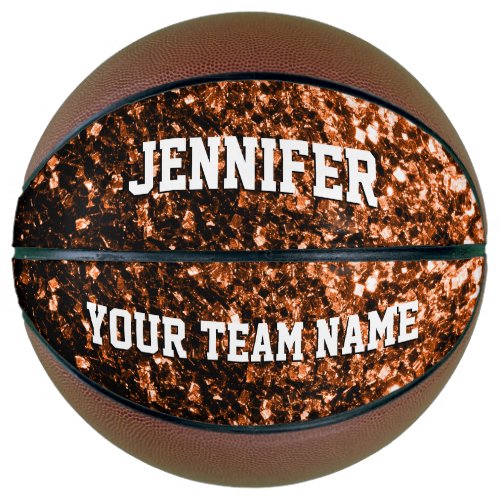 Dark bronze glitter sparkles Your name Team Basketball