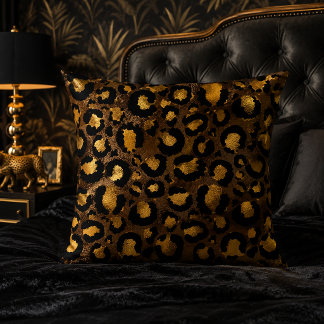 Dark Bronze Gold Leopard Print Pattern Throw Pillow