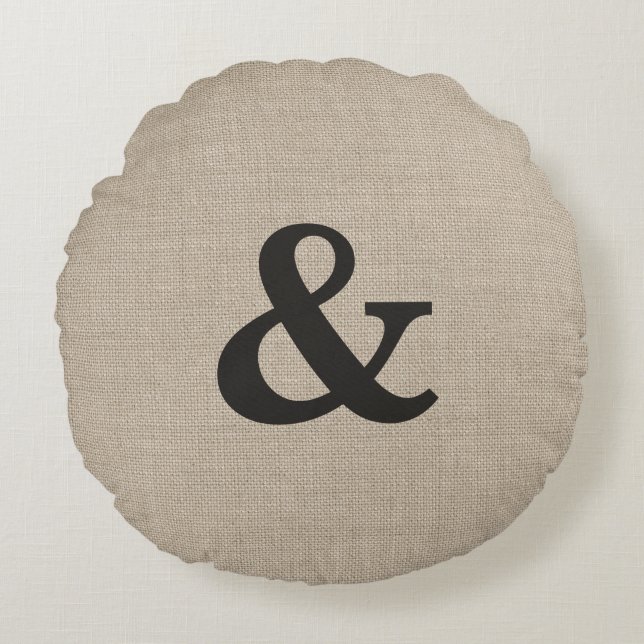 Dark Brown Ampersand Round Throw Pillow (Front)
