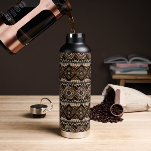 Dark Brown and Black Mud Cloth Inspired  Water Bottle