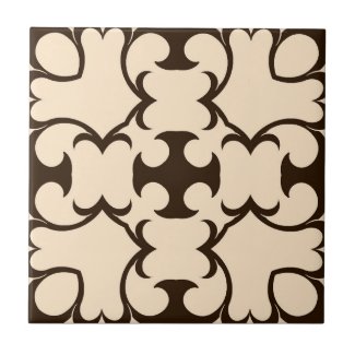 Dark Brown And Cream Moroccan Geometric Pattern Ceramic Tile
