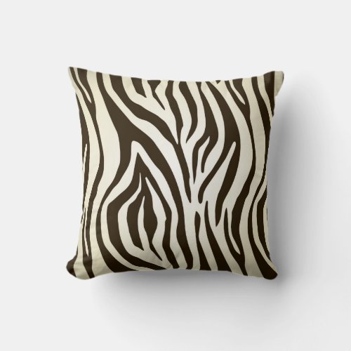 Dark brown and cream zebra pattern Throw Pillow