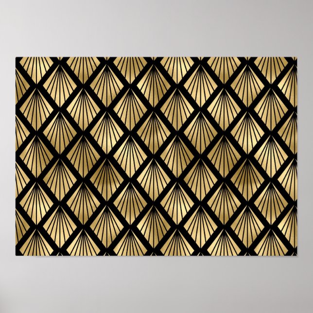 Dark Brown and Gold Art Deco Patterned Poster (Front)