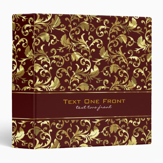 Dark Brown And Gold Vintage Damasks Binder (Front/Spine)
