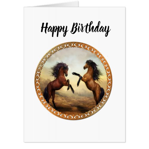 Dark Brown And Light Brown Friesian Draft Horses Card