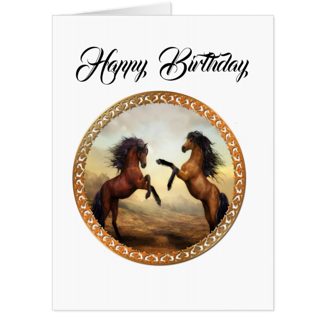 Dark Brown And Light Brown Friesian Draft Horses Card (Front)