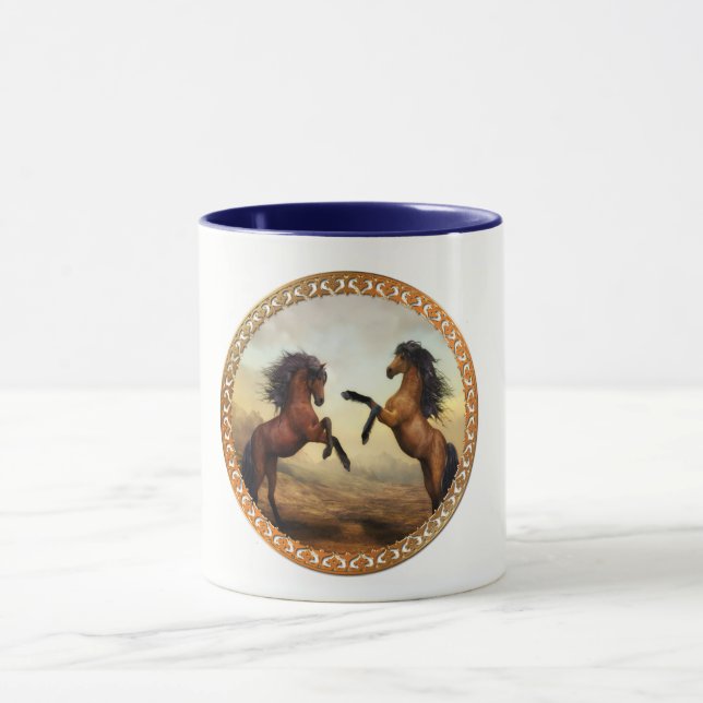Dark Brown And Light Brown Friesian Draft Horses Mug (Center)