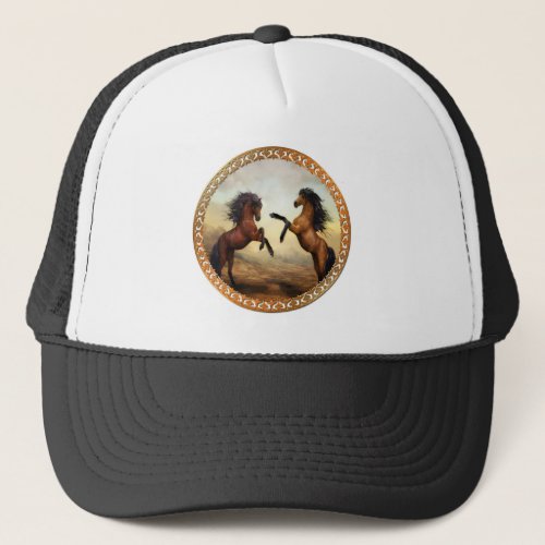 Dark Brown And Light Brown Friesian Draft Horses Trucker Hat