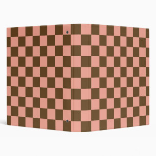 Dark Brown and Light Pink Checkerboard 3 Ring Binder