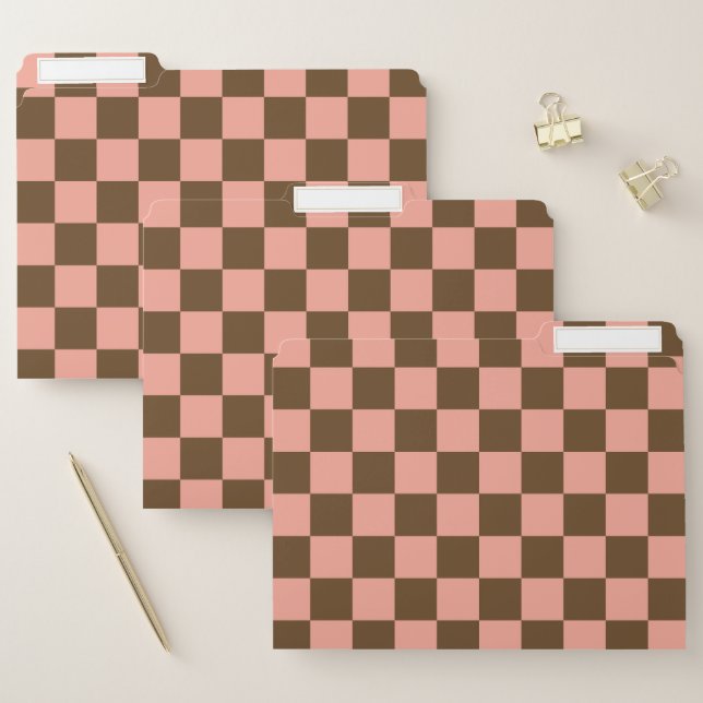 Dark Brown and Light Pink Checkerboard File Folder (Set)