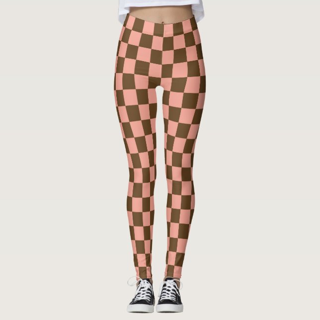 Dark Brown and Light Pink Checkerboard Leggings (Front)