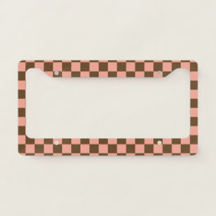 Dark Brown and Light Pink Checkerboard License Plate Frame