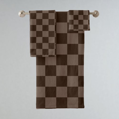 Dark Brown and Quincy Checkerboard Bath Towel Set