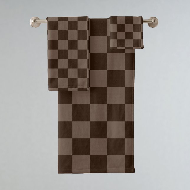 Dark Brown and Quincy Checkerboard Bath Towel Set (Creator Uploaded)