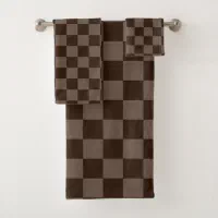 Black and Chocolate Brown Checkerboard Hand & Bath Towel by