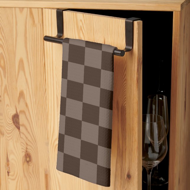 Dark Brown and Quincy Checkerboard Kitchen Towel (Thirds Fold)