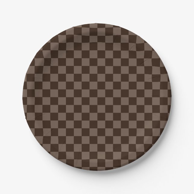 Dark Brown and Quincy Checkerboard Paper Plates (Front)